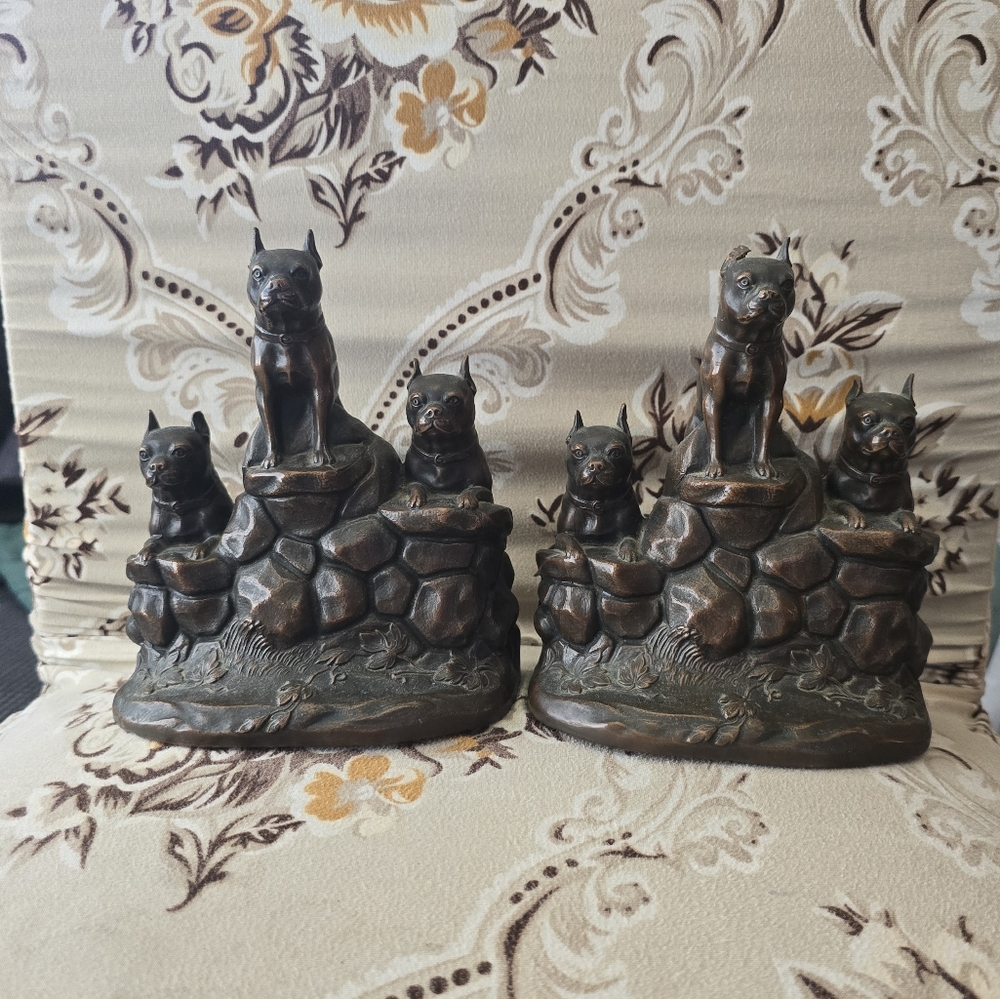 Antique Bronze Boston Terrier Bookends *READ DESCRIPTION*